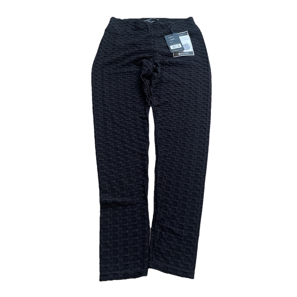 Love‎ University Leggings Women's L Honeycomb Textured High Waist Yoga Black NWT